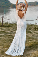 Load image into Gallery viewer, Ivory Mermaid Lace Sweep Train Boho Wedding Dress With Bowknots