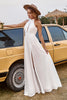 Load image into Gallery viewer, Ivory Lace Chiffon Halter Boho Wedding Dress With Slit