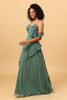Load image into Gallery viewer, Eucalyptus Spaghetti Straps Long Bridesmaid Dress with Ruffles