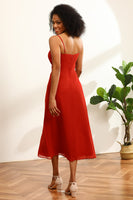 Load image into Gallery viewer, Red Chiffon Mid-Calf Bridesmaid Dress with Slit