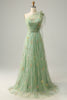 Load image into Gallery viewer, Tulle One Shoulder Green Long Prom Dress with Embroidery