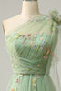 Load image into Gallery viewer, Tulle One Shoulder Black Long Prom Dress with Embroidery