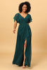 Load image into Gallery viewer, Dark Green V-Neck Long Chiffon Bridesmaid Dress with Ruffles