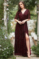 Load image into Gallery viewer, A Line V Neck Rust Long Bridesmaid Dress with Split Front