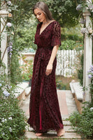 Load image into Gallery viewer, A Line V Neck Rust Long Bridesmaid Dress with Split Front