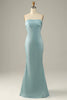 Load image into Gallery viewer, Grey Blue Mermaid Strapless Floor Length Satin Bridesmaid Dress