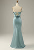 Load image into Gallery viewer, Grey Blue Mermaid Strapless Floor Length Satin Bridesmaid Dress