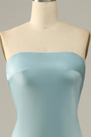 Load image into Gallery viewer, Grey Blue Mermaid Strapless Floor Length Satin Bridesmaid Dress