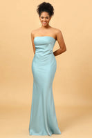 Load image into Gallery viewer, Grey Blue Satin Mermaid Bridesmaid Dress