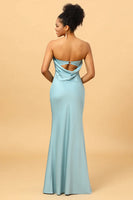 Load image into Gallery viewer, Grey Blue Satin Mermaid Bridesmaid Dress