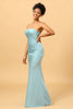 Load image into Gallery viewer, Grey Blue Satin Mermaid Bridesmaid Dress