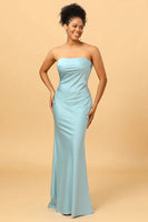Load image into Gallery viewer, Grey Blue Satin Mermaid Bridesmaid Dress