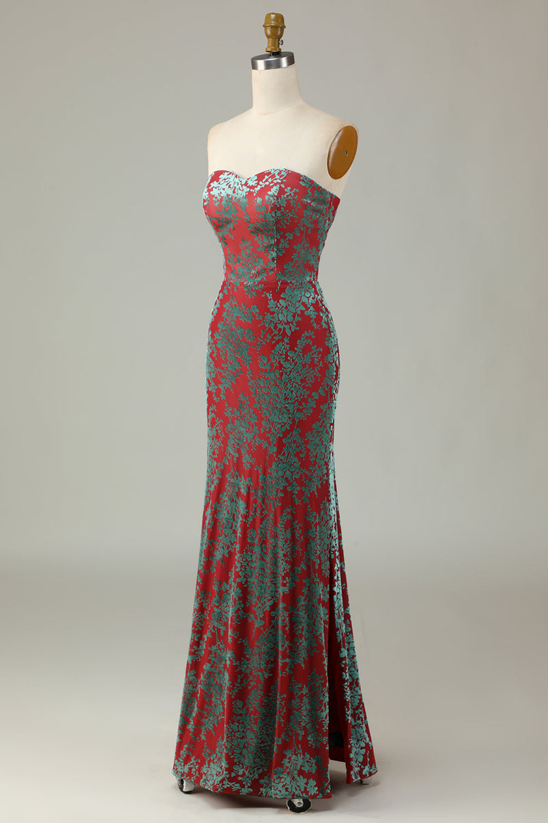 Load image into Gallery viewer, Mermaid Strapless Rust Velvet Bridesmaid Dress