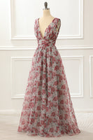 Load image into Gallery viewer, V-neck Floral A Line Prom Dress