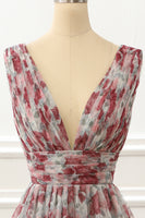 Load image into Gallery viewer, V-neck Floral A Line Prom Dress