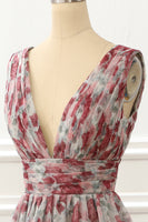 Load image into Gallery viewer, V-neck Floral A Line Prom Dress