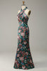 Load image into Gallery viewer, Flower Print Halter Satin Bridesmaid Dress