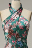 Load image into Gallery viewer, Flower Print Halter Satin Bridesmaid Dress