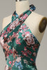 Load image into Gallery viewer, Flower Print Halter Satin Bridesmaid Dress