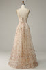Load image into Gallery viewer, Apricot A Line Print Prom Dress with Slit