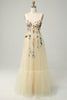 Load image into Gallery viewer, Champagne Spaghetti Straps Long Prom Dress With 3D Flowers