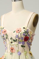 Load image into Gallery viewer, Champagne Spaghetti Straps Long Prom Dress With 3D Flowers