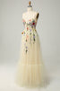 Load image into Gallery viewer, Champagne Spaghetti Straps Long Prom Dress With 3D Flowers