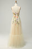 Load image into Gallery viewer, Champagne Spaghetti Straps Long Prom Dress With 3D Flowers