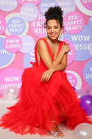 Load image into Gallery viewer, Red A Line Deep V Neck Tea Length Prom Dress