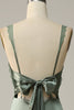 Load image into Gallery viewer, V-Neck Open Back Dusty Green Bridesmaid Dress with Lace