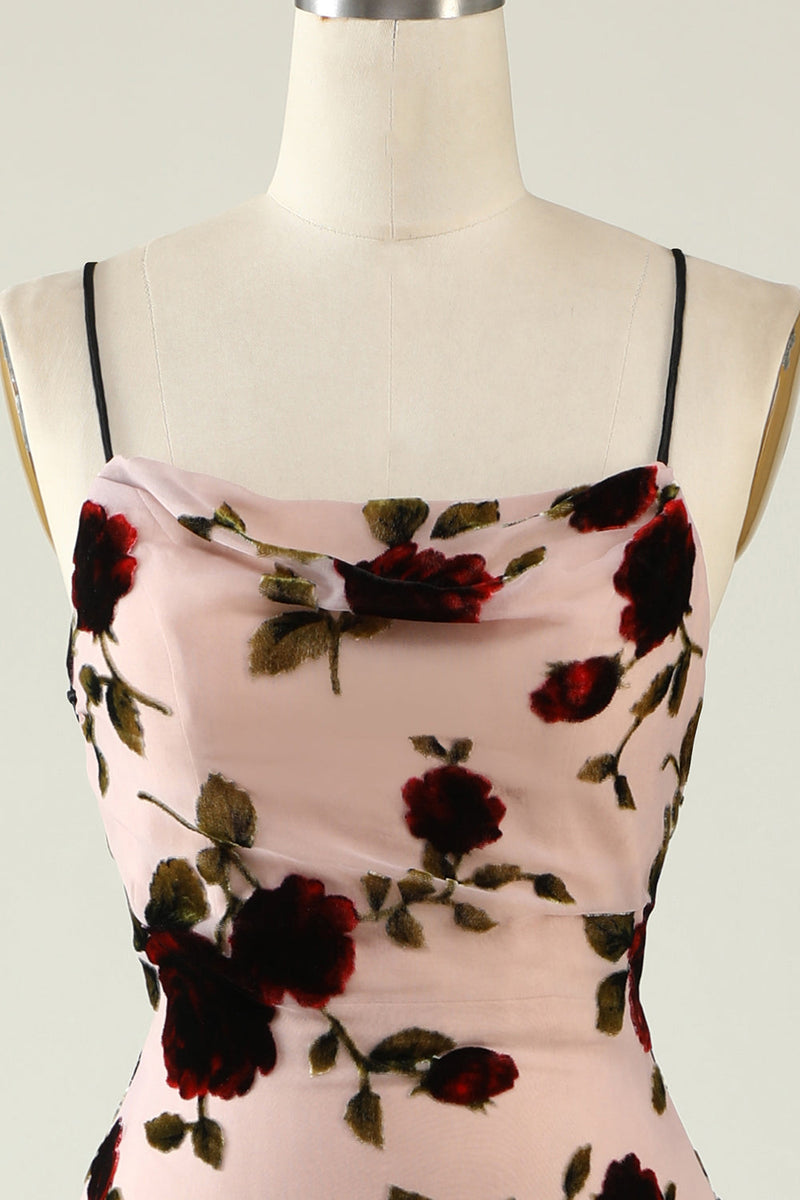 Load image into Gallery viewer, Spaghetti Straps Floral Bridesmaid Dress with Lace-up Back