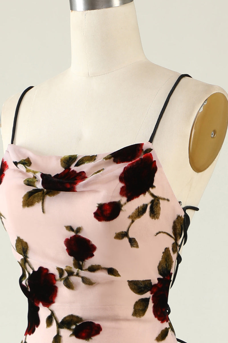 Load image into Gallery viewer, Spaghetti Straps Floral Bridesmaid Dress with Lace-up Back
