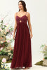 Load image into Gallery viewer, Burgundy Spaghetti Straps Lace Bridesmaid Dress with Hollow-out