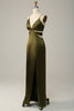 Load image into Gallery viewer, Spaghetti Straps Cut Out Olive Long Bridesmaid Dress with Slit