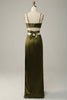 Load image into Gallery viewer, Spaghetti Straps Cut Out Olive Long Bridesmaid Dress with Slit