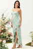 Load image into Gallery viewer, Sheath Spaghetti Straps Light Green Floral Printed Bridesmaid Dress with Split Front