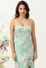 Load image into Gallery viewer, Sheath Spaghetti Straps Light Green Floral Printed Bridesmaid Dress with Split Front