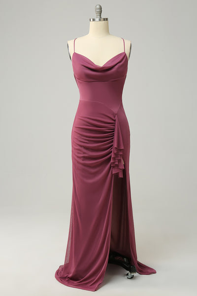 Plus Size Desert Rose Spaghetti Straps Long Prom Dress with Slit
