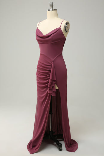 Plus Size Desert Rose Spaghetti Straps Long Prom Dress with Slit
