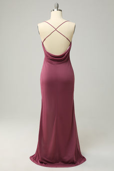 Plus Size Desert Rose Spaghetti Straps Long Prom Dress with Slit