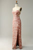 Load image into Gallery viewer, Sheath Spaghetti Straps Blush Long Bridesmaid Dress with Split Front
