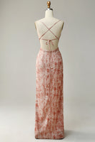 Load image into Gallery viewer, Sheath Spaghetti Straps Blush Long Bridesmaid Dress with Split Front