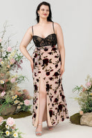 Load image into Gallery viewer, Sheath Spaghetti Straps Black Floral Plus Size Wedding Guest Dress with Slit