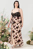 Load image into Gallery viewer, Sheath Spaghetti Straps Black Floral Plus Size Wedding Guest Dress with Slit