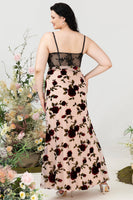 Load image into Gallery viewer, Sheath Spaghetti Straps Black Floral Plus Size Wedding Guest Dress with Slit