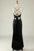 Load image into Gallery viewer, Spaghetti Straps Black Satin Prom Dress with Fringes