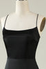 Load image into Gallery viewer, Spaghetti Straps Black Satin Prom Dress with Fringes