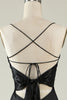 Load image into Gallery viewer, Spaghetti Straps Black Satin Prom Dress with Fringes