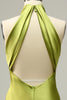 Load image into Gallery viewer, Halter Open Back Lemon Green Long Bridesmaid Dress