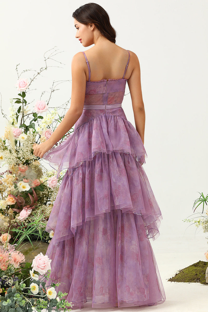Load image into Gallery viewer, Purple Tulle Spaghetti Straps Corset Bridesmaid Dress